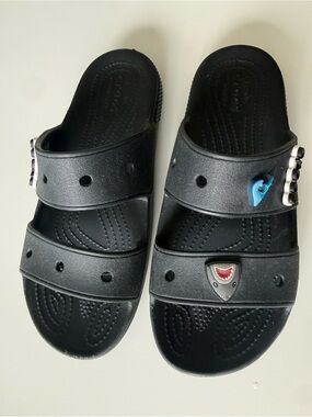 CROCS Black Dual-Strap Slide Sandals with Jibbitz